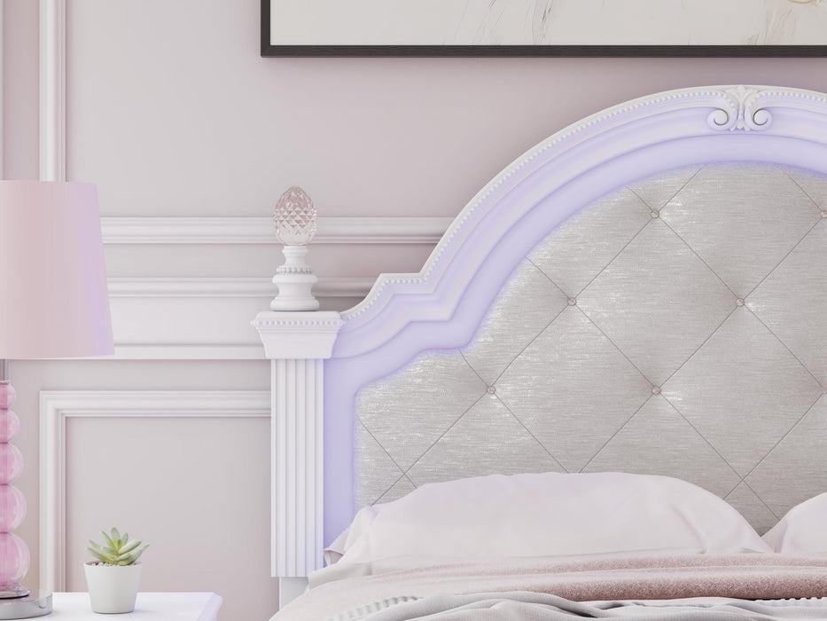 Kozlani Full Upholstered Panel Bed, Dresser and Mirror