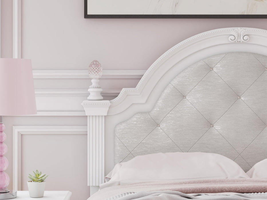 Kozlani Full Upholstered Panel Bed, Dresser and Mirror