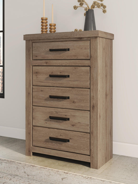Garistyn Queen Panel Storage Bed, Dresser, Mirror, Chest and Nightstand