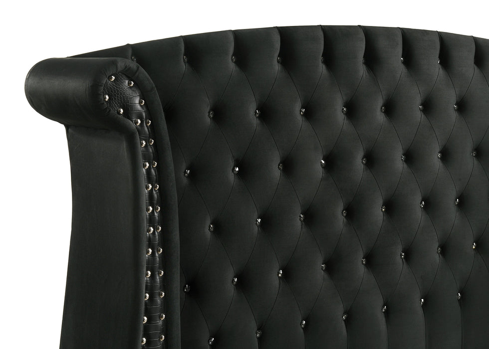 Barzini Upholstered Eastern King Wingback Bed Black