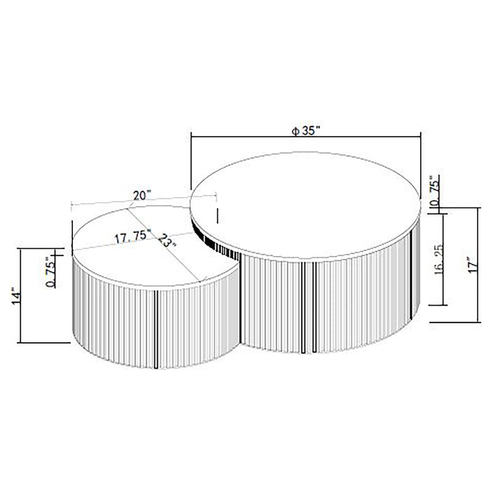 Lowe 2-Piece Round Marble Top Nesting Coffee Table Set Charcoal