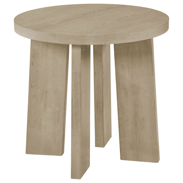 Strouse Contemporary Round End Table in Natural Oak