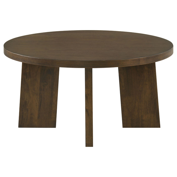 Strouse Contemporary Round Coffee Table in Dark Walnut