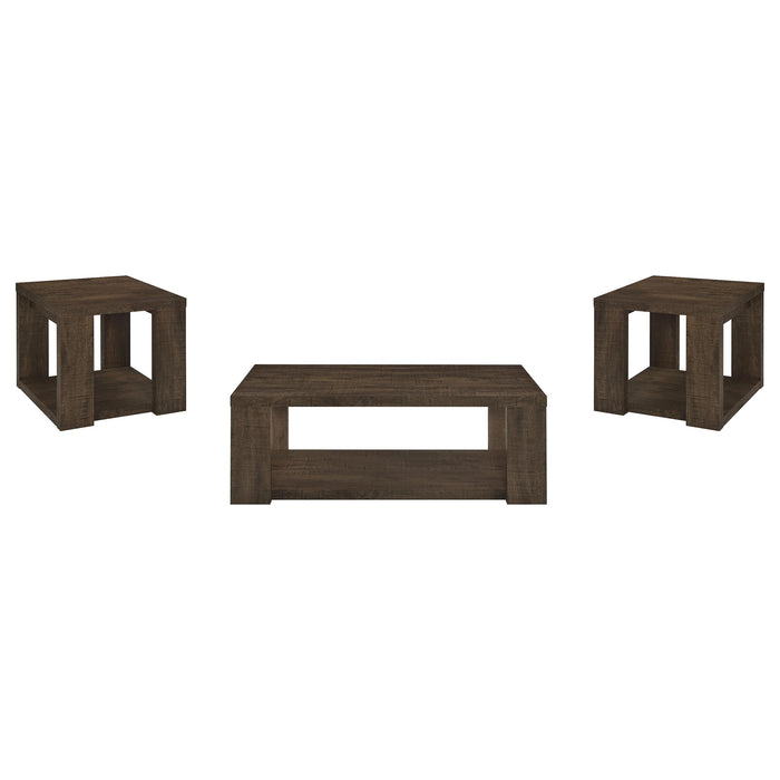 Pavone 3-Piece Coffee and End Table Set with Open Shelves Dark Rustic Mango