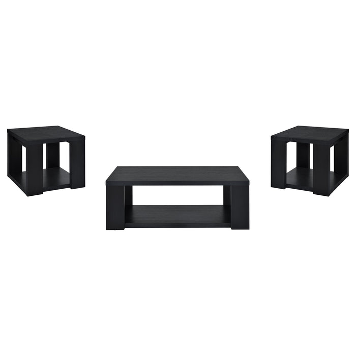 Pavone 3-Piece Transitional Coffee and End Table Set with Shelves Black