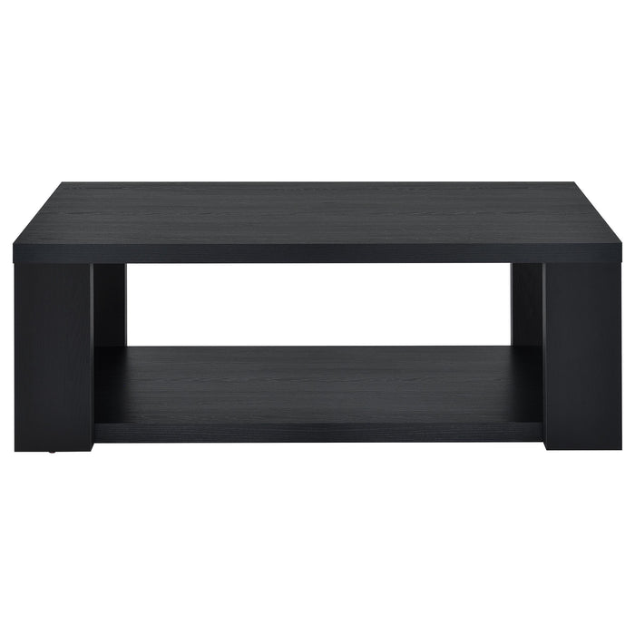 Pavone 3-Piece Transitional Coffee and End Table Set with Shelves Black