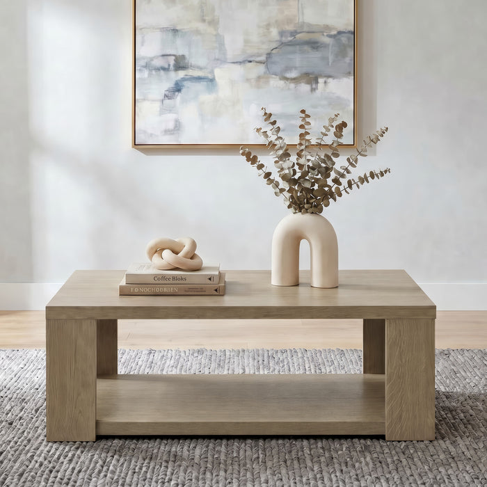 Pavone Transitional Rectangular Coffee Table with Open Lower Shelf Latte