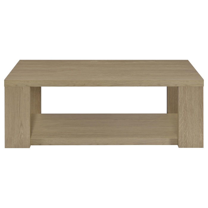 Pavone 3-Piece Transitional Coffee and End Table Set with Shelves Latte