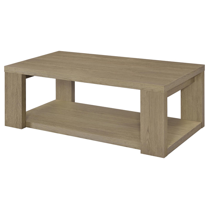 Pavone 3-Piece Transitional Coffee and End Table Set with Shelves Latte
