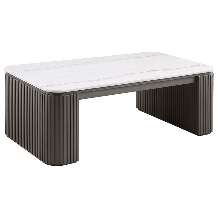 Lior 2-Piece Rectangular Marble Top Coffee and End Table Set Charcoal