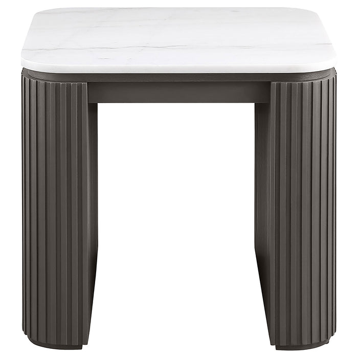 Lior 3-Piece Rectangular Marble Top Coffee and End Table Set Charcoal