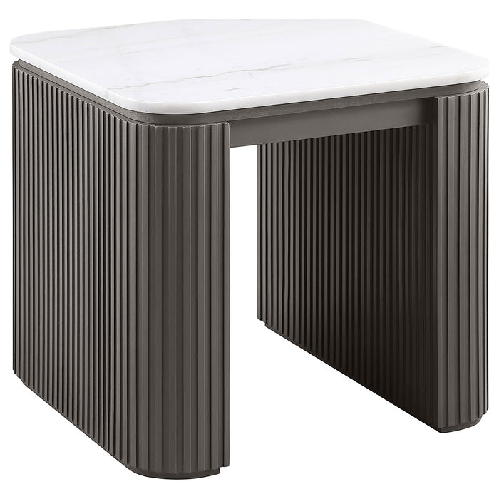 Lior 3-Piece Rectangular Marble Top Coffee and End Table Set Charcoal
