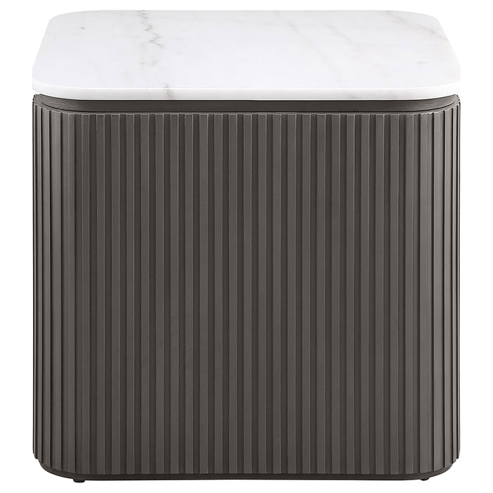 Lior 2-Piece Square Marble Top Coffee and End Table Set Charcoal