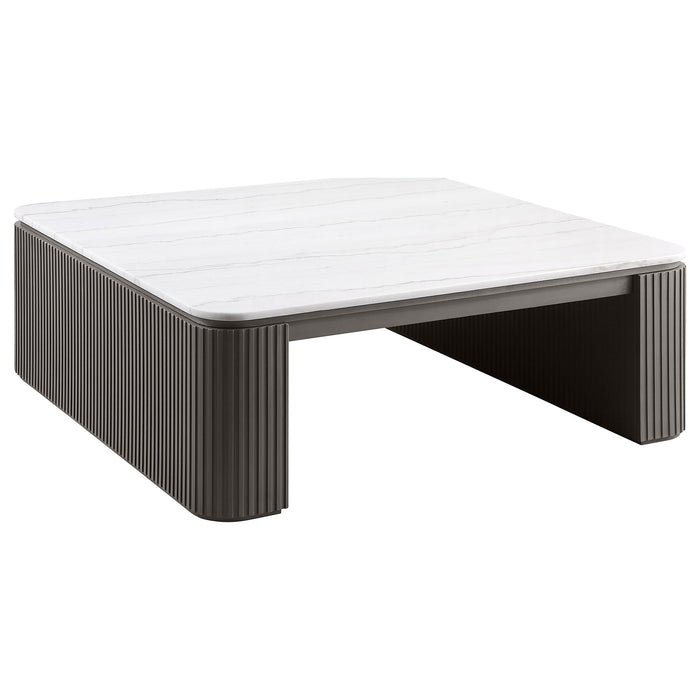 Lior 2-Piece Square Marble Top Coffee and End Table Set Charcoal