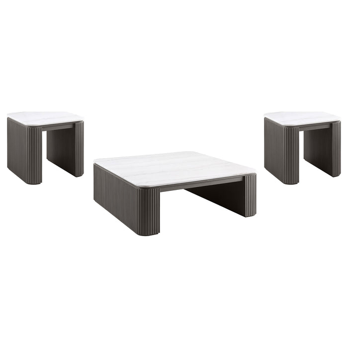Lior 3-Piece Square Marble Top Coffee and End Table Set Charcoal