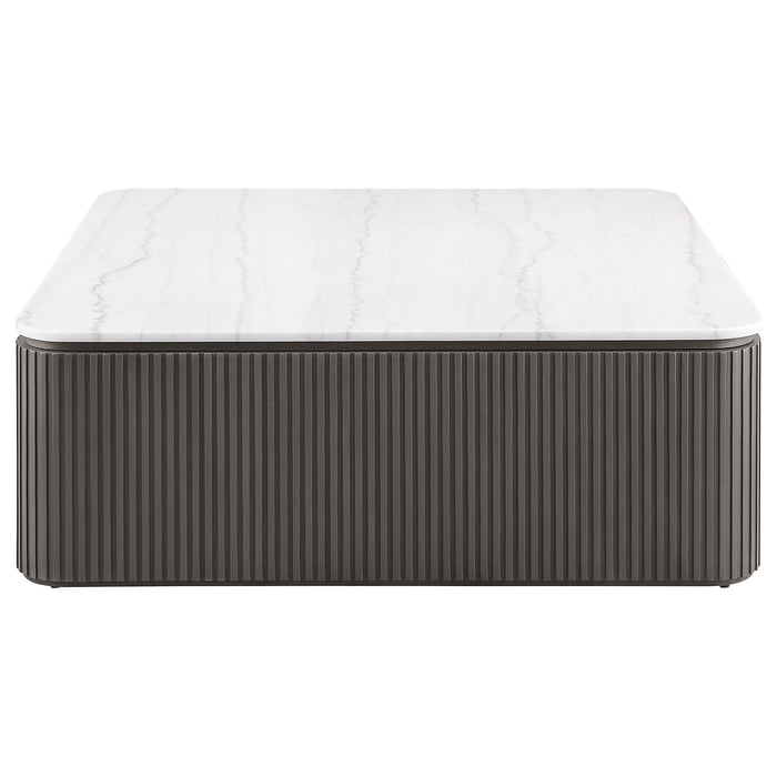 Lior 3-Piece Square Marble Top Coffee and End Table Set Charcoal