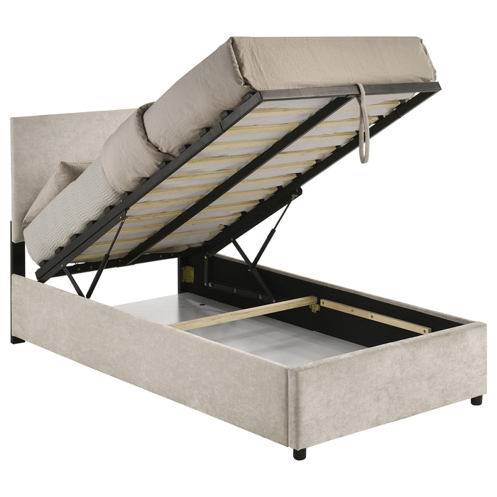 Reeves Upholstered Twin Lift-Top Storage Platform Bed Beige