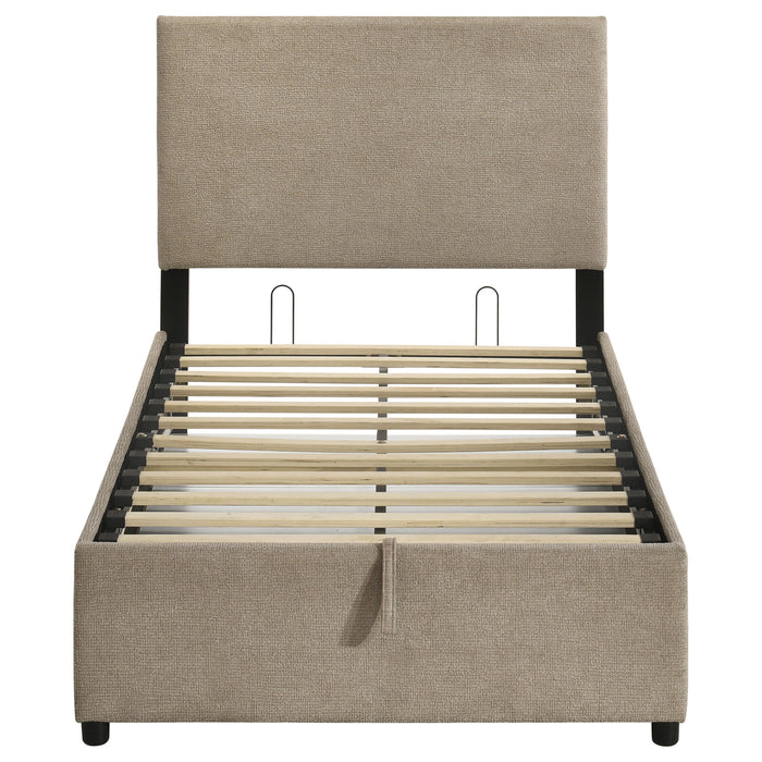 Reeves Upholstered Twin Lift-Top Storage Platform Bed Tan