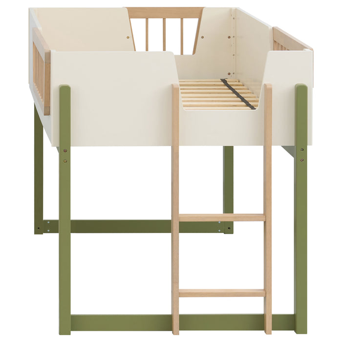 Evren Twin Storage Loft Bed 4-piece Set with Chest and Bookcases Tri-Tone
