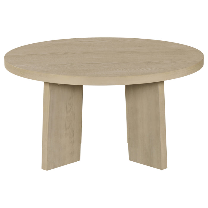 Strouse 2-Piece Round Coffee and End Table Set in Natural Oak