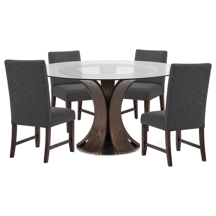 Naser 5-piece 48-inch Round Dining Table Set Grey and Dark Walnut