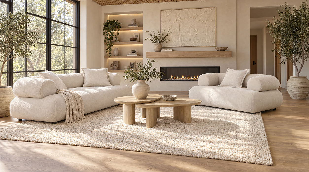 Eskola 3-seat Chenille Sofa with Rounded Shelter Arms Ivory