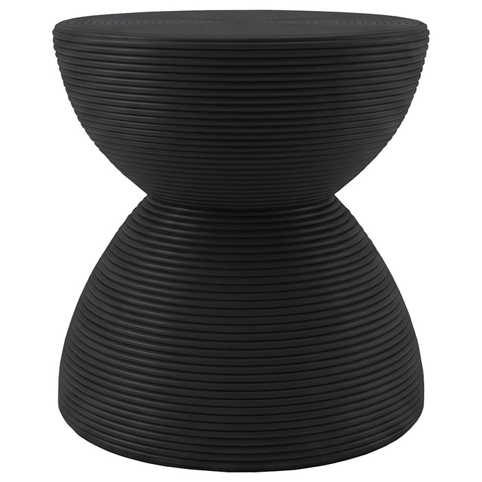 Macedo Round Ribbed Rattan Drum End Table Black