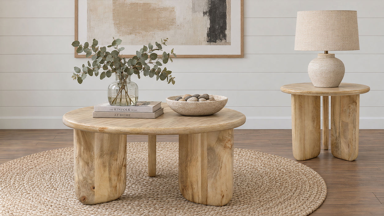 Dale Sculptural Round Solid Mango Wood Coffee Table Natural Mango