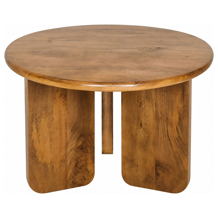 Dale 2-Piece Round Mango Wood Coffee and End Table Set Honey Mango