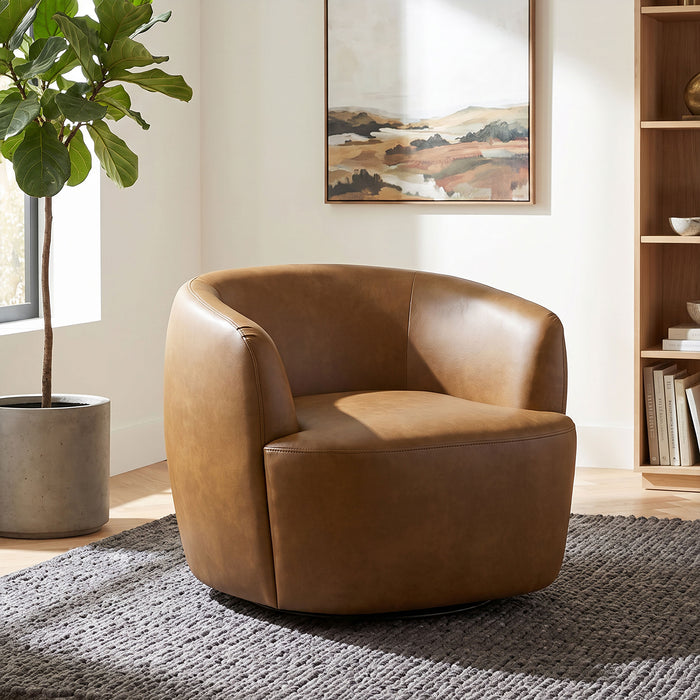 Hudson Faux Leather Swivel Accent Chair Cognac
