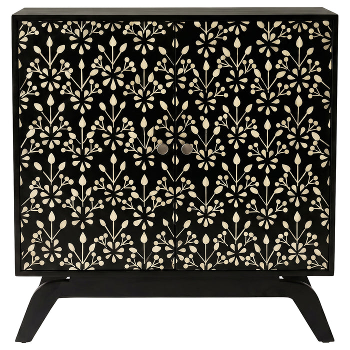 Marlon 2-door Floral Bone Inlay Accent Cabinet Black
