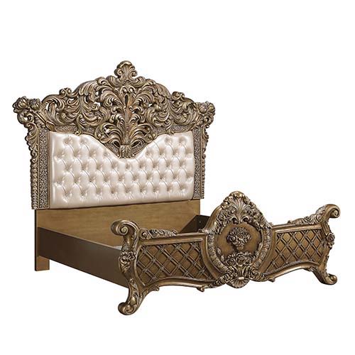 Constantine - Eastern King Bed - PU Leather, Light Gold, Brown & Gold Finish