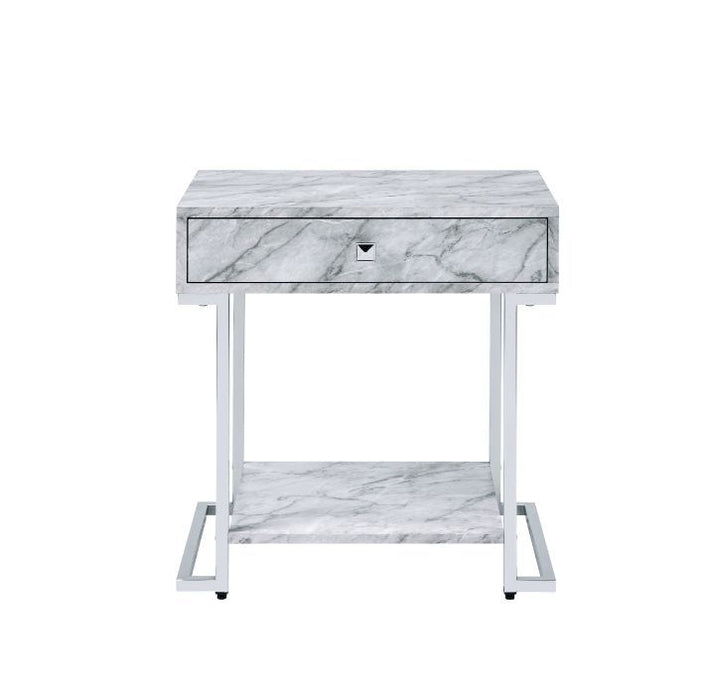 Wither - Accent Table - White Printed Faux Marble & Chrome Finish