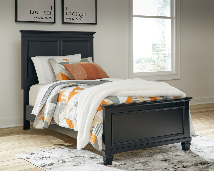 Lanolee Twin Panel Bed with Mirrored Dresser, Chest and 2 Nightstands