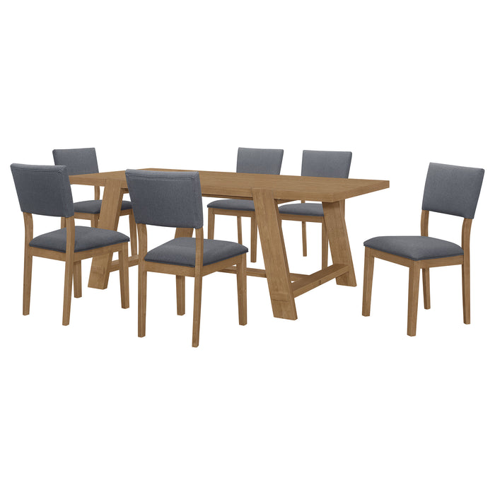 Sharon 7-piece Rectangular Trestle Base Dining Table Set Blue and Brown