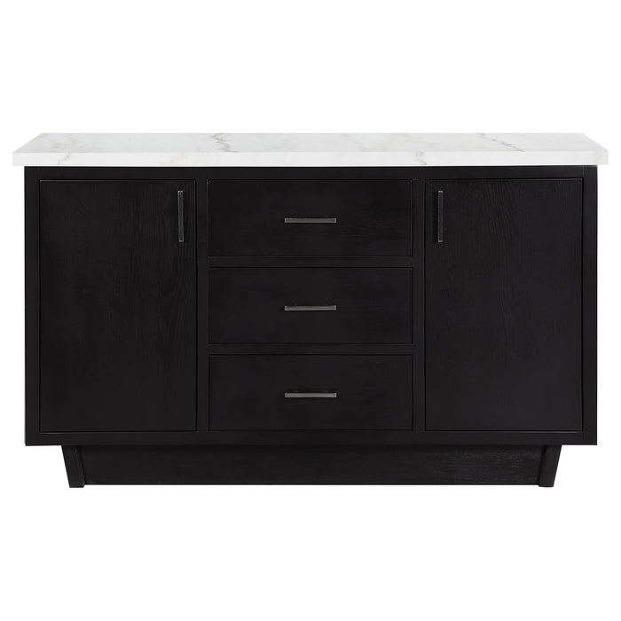 Sherry 3-drawer Marble Top Dining Sideboard Server White and Rustic Espresso