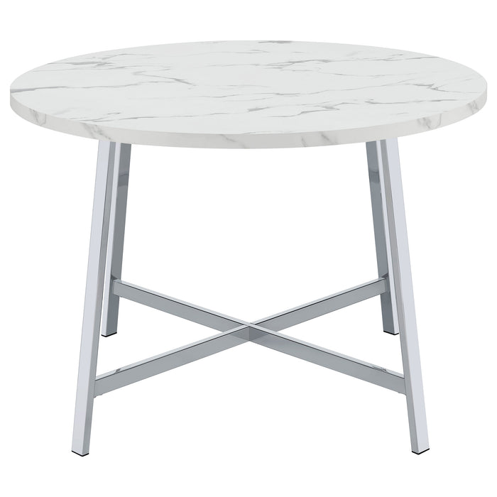 Alcott Round Faux Carrara Marble Top Dining Table Chrome