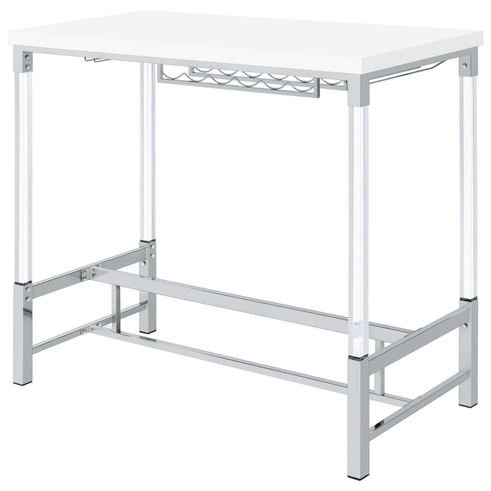 Norcrest Pub Height Bar Table with Acrylic Legs and Wine Storage White High Gloss