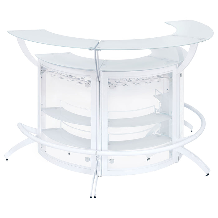 Dallas 2-shelf Curved Home Bar White and Frosted Glass (Set of 3)
