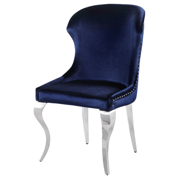 Cheyanne Upholstered Wingback Side Chair with Nailhead Trim Chrome and Ink Blue (Set of 2)