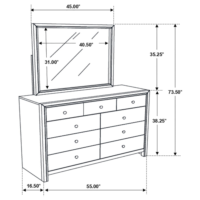 Serenity Rectangular 9-drawer Dresser with Mirror Rich Merlot