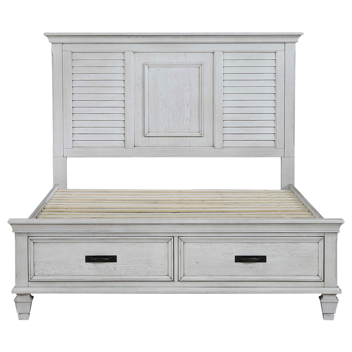 Franco Wood Queen Storage Panel Bed Distressed White