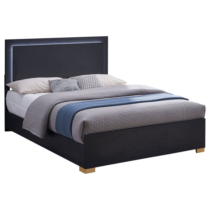 Marceline Wood Eastern King LED Panel Bed Black