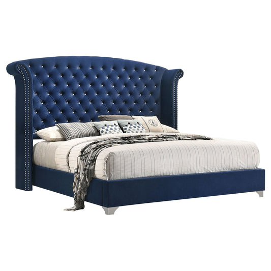 Melody Upholstered Eastern King Wingback Bed Pacific Blue