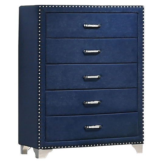 Melody 5-drawer Upholstered Chest Pacific Blue