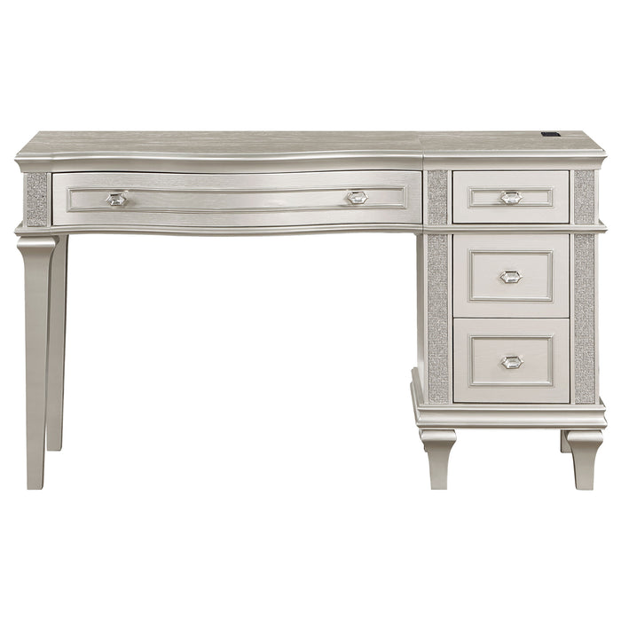 Evangeline 4-drawer Vanity Table with Faux Diamond Trim Silver and Ivory