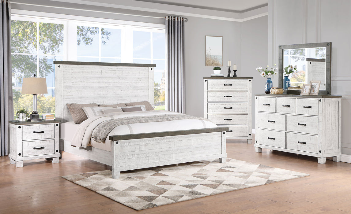 Lilith Wood Queen Panel Bed Distressed White