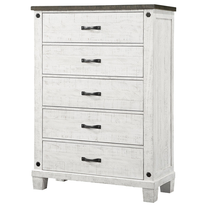 Lilith 5-drawer Chest Distressed Grey and White