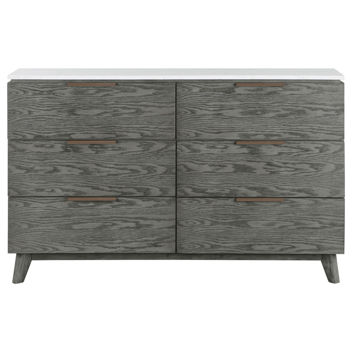 Nathan 6-drawer Dresser White Marble and Grey