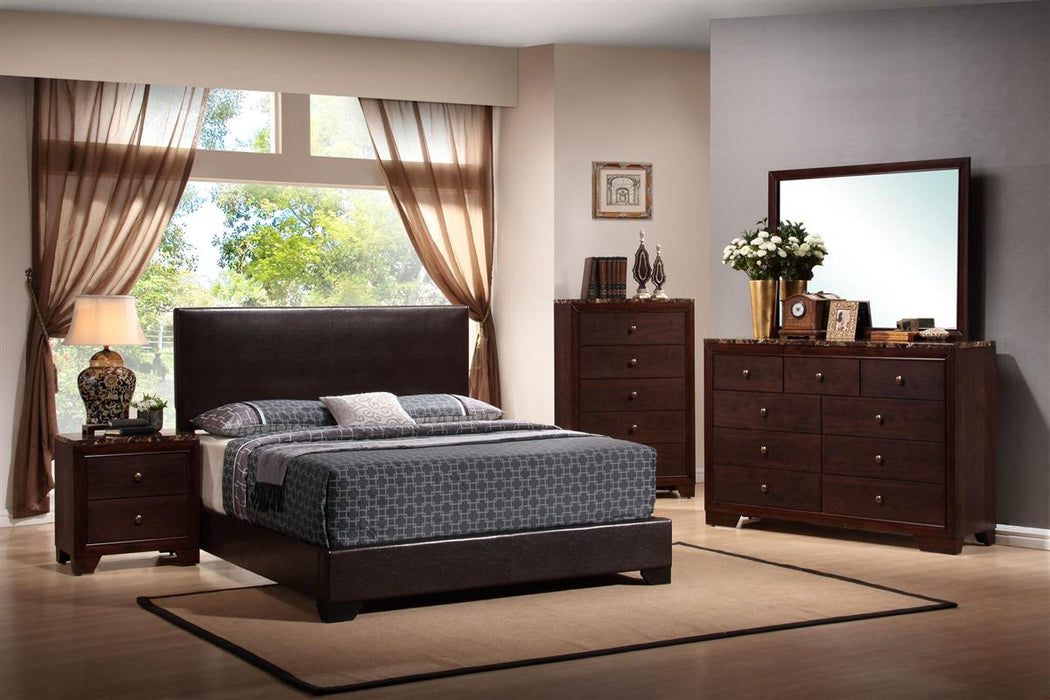 Conner Upholstered California King Panel Bed Dark Brown